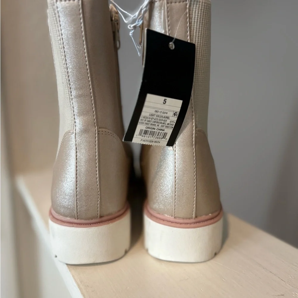 Art Class Kids Girls Laurel Side Zip Wedge Chelsea Boots Gold Youth Size 5Y